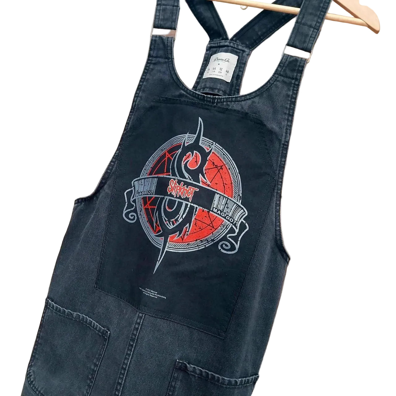 Reworked Slipknot black denim dungaree dress Size 16