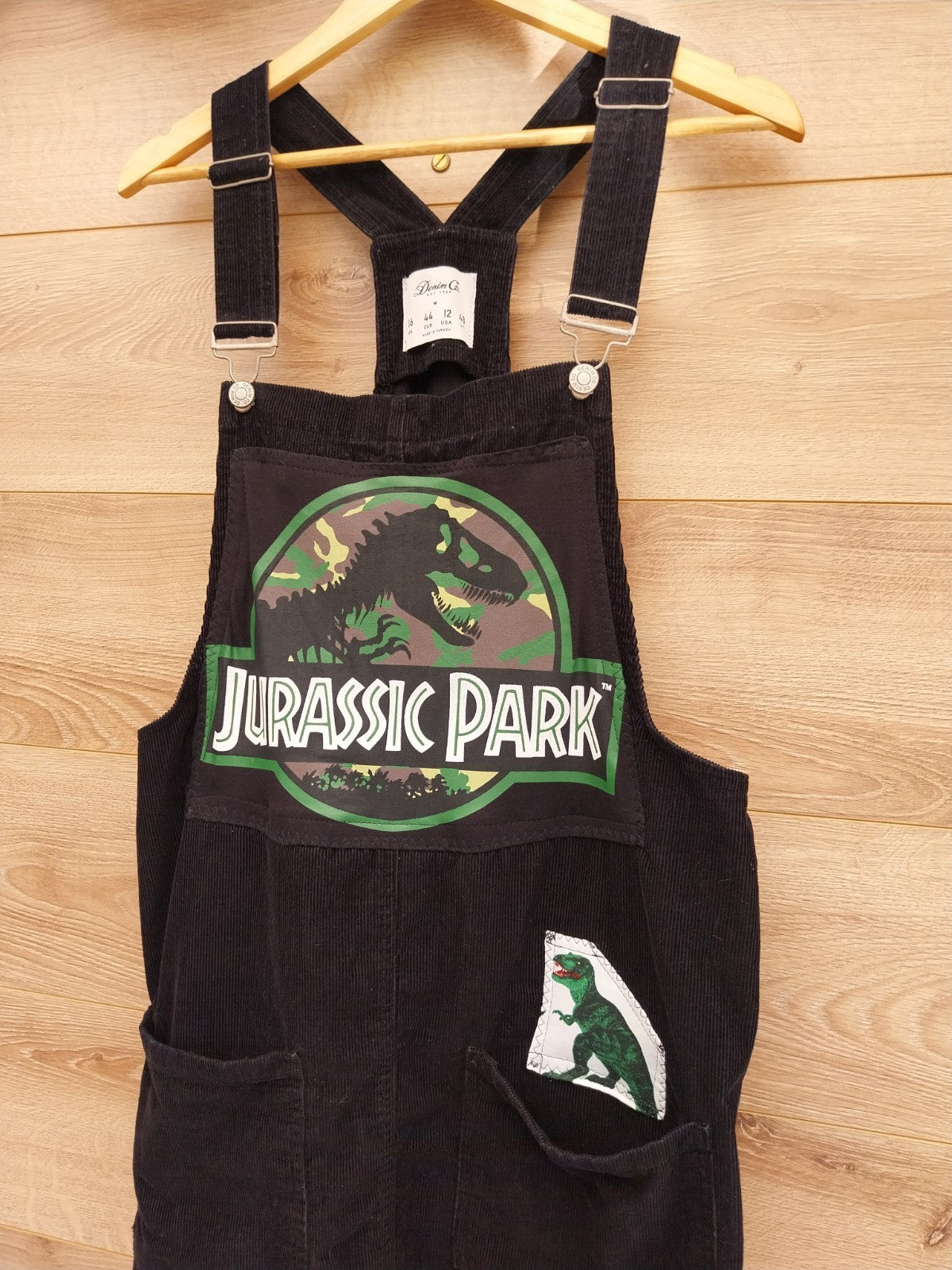 Reworked Dinosaur Dungaree Corduroy Dress Size 16