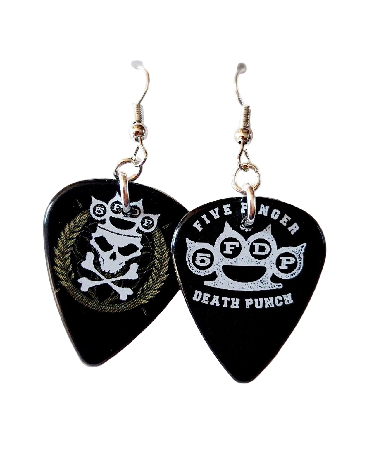 Handmade 5FDP Plectrum Earings Metal head Biker
