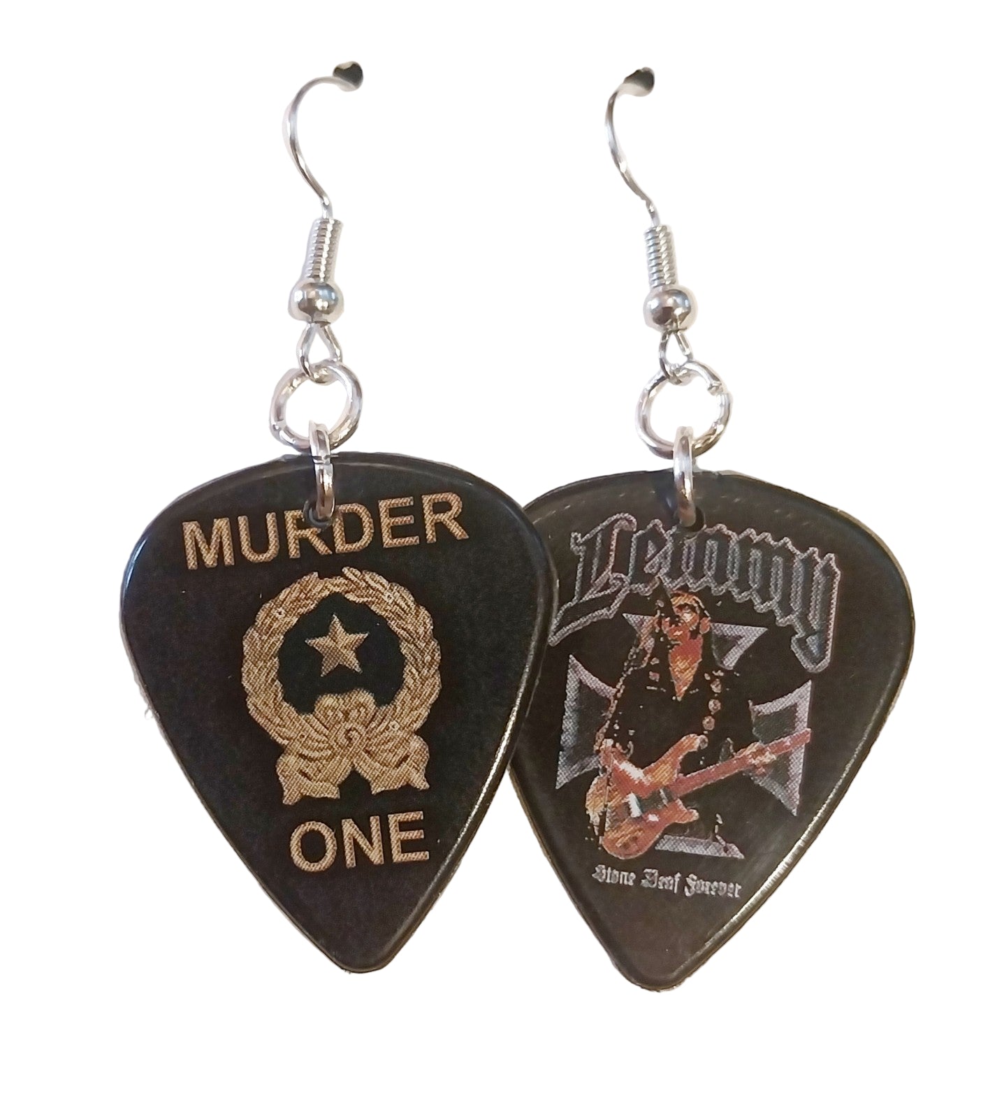 Handmade Lemmy Motorhead guitar plectrum earrings Festival Metalhead