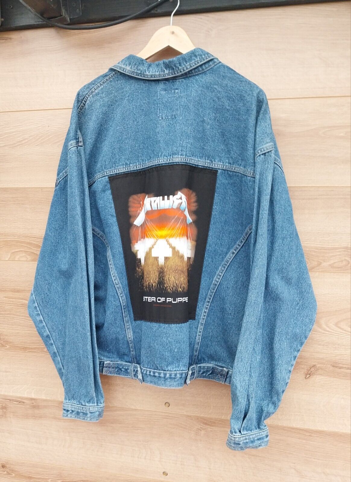 Reworked vintage blue denim jacket with Metallica on back Size XXL
