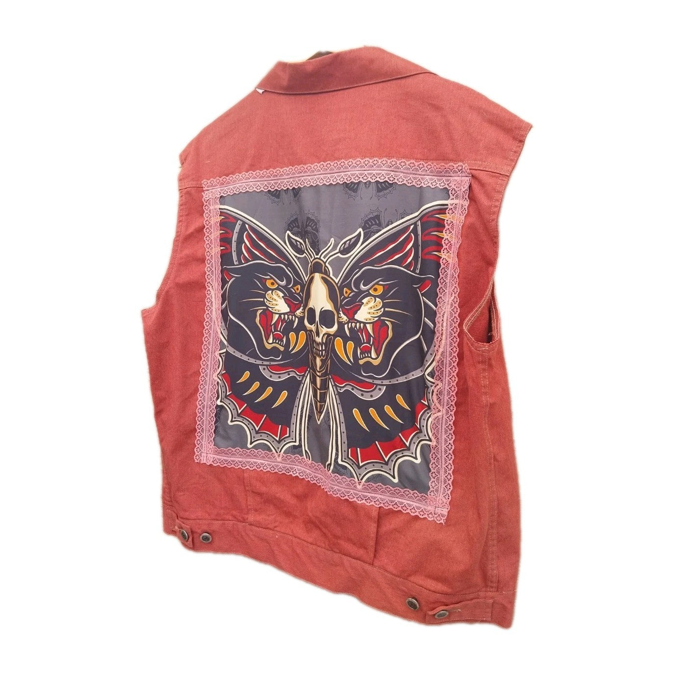 Reworked Vintage Gothic Deathmoth Waistcoat  Size XL Festival