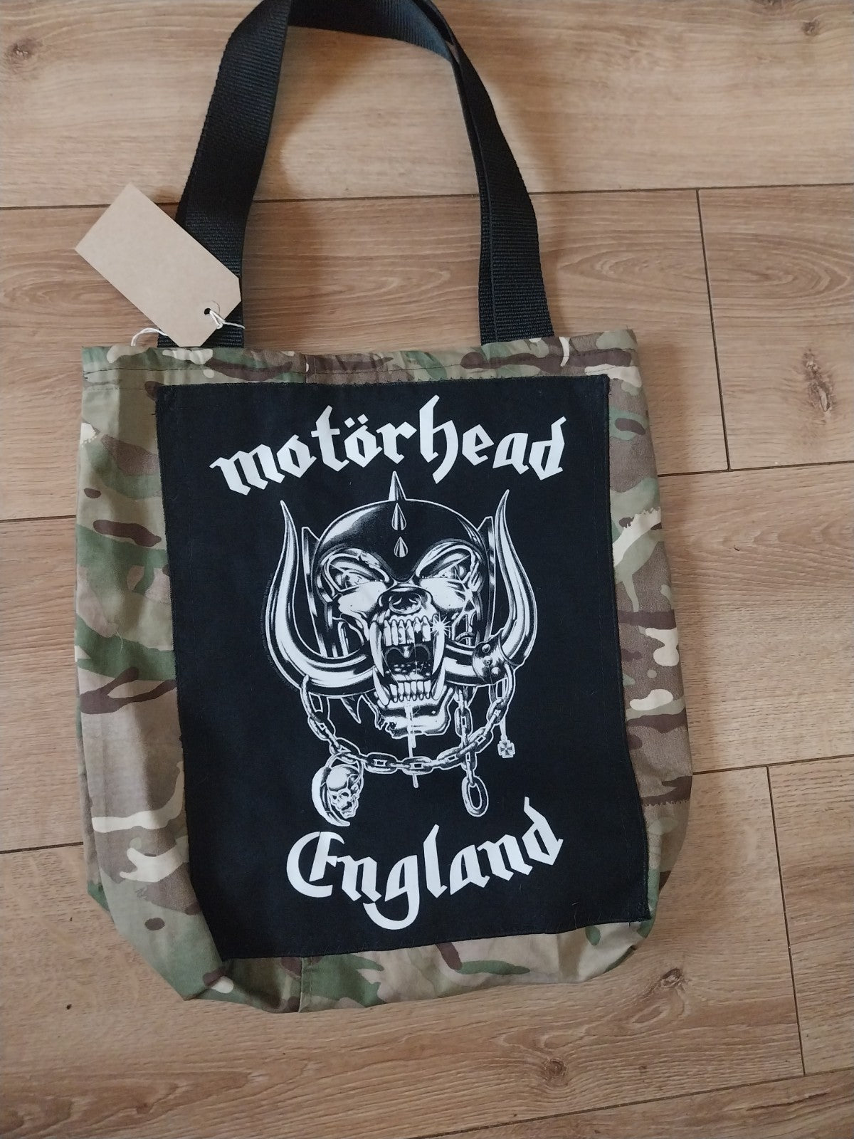 Handmade Camo Tote Bag With Motorhead Patch  Metalhead Festival