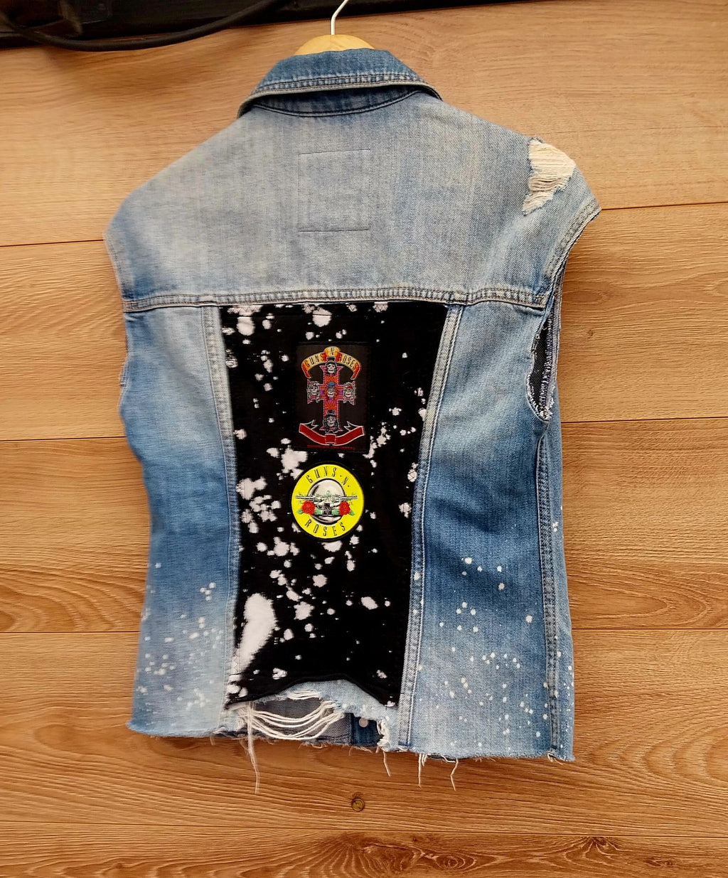 Reworked denim Waistcoat with Guns n Roses theme Size XSmall Festival