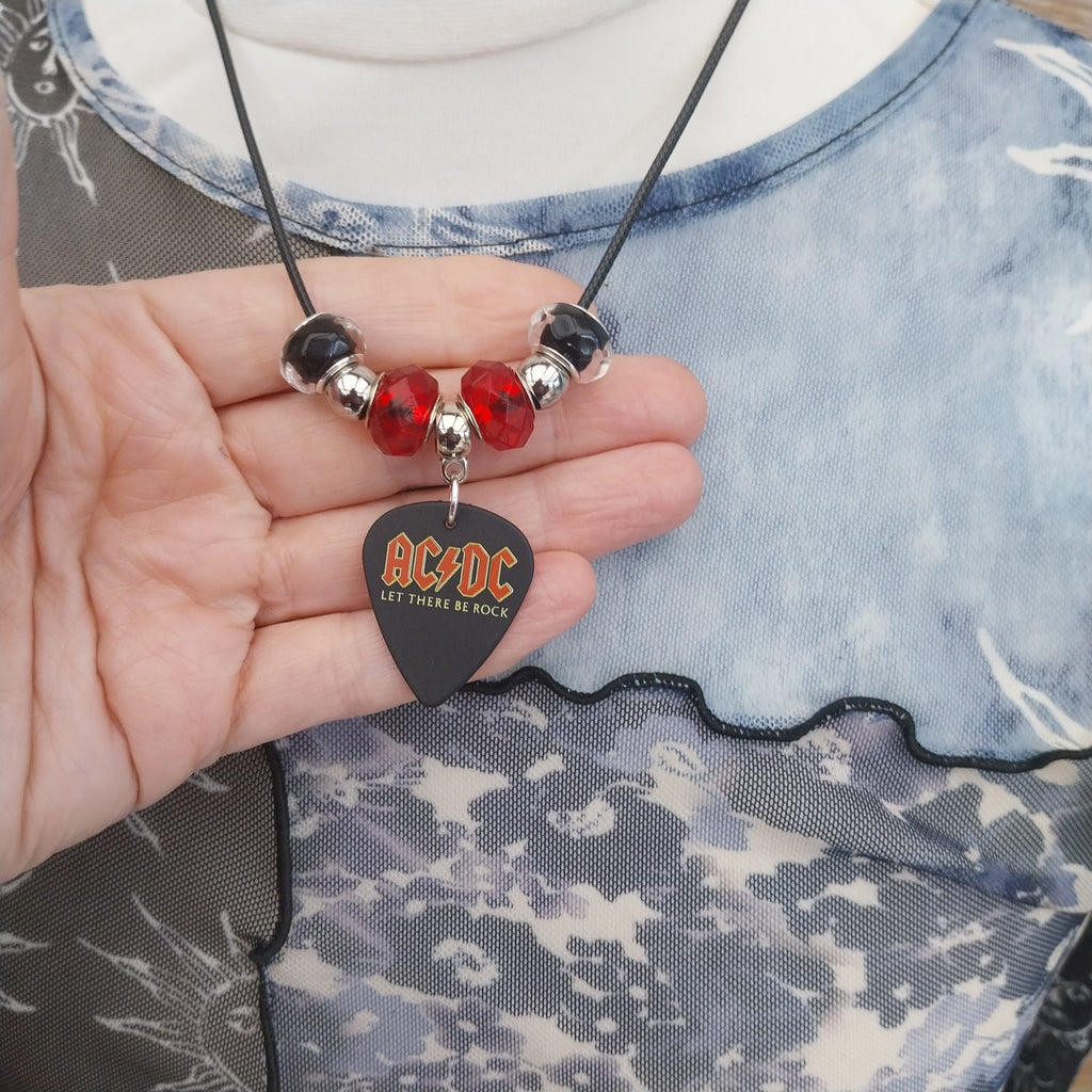 Handmade ACDC guitar plectrum necklace Festival Metalhead