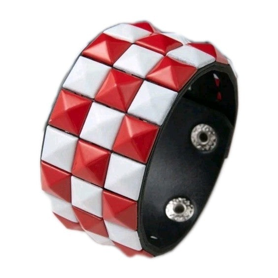 Checkered Punk Emo Bracelet Cuff Red & White Festival