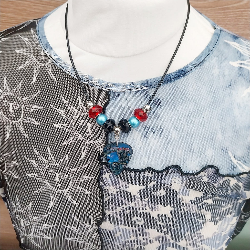 Handmade Iron Maiden guitar plectrum necklace Festival Metalhead