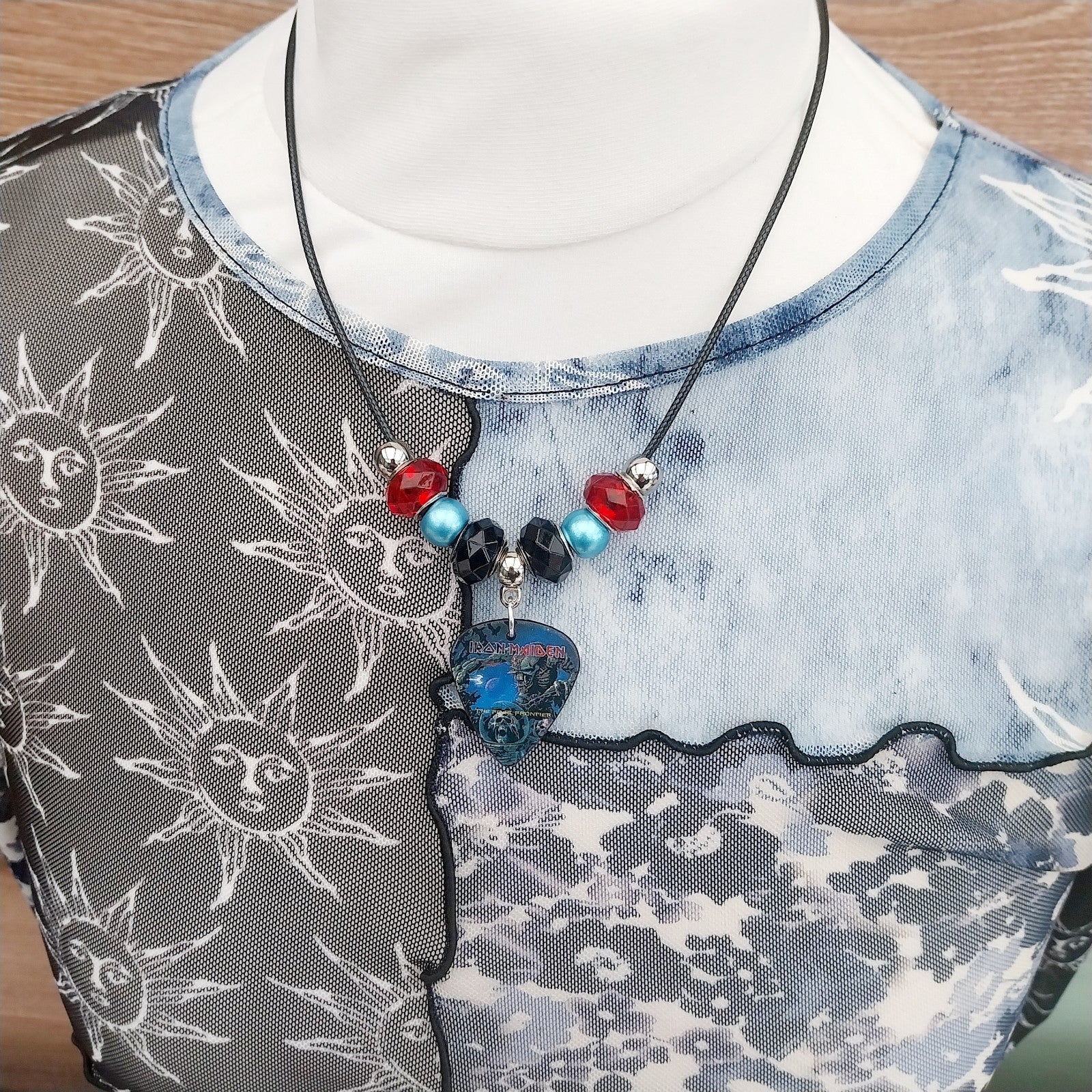 Handmade Iron Maiden guitar plectrum necklace Festival Metalhead