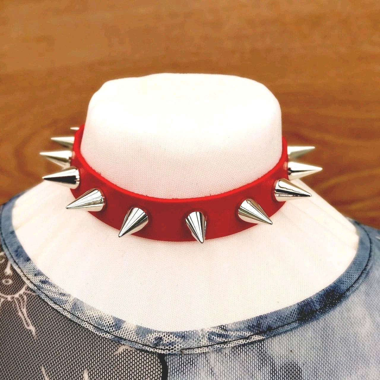 Spiked Stud Choker Collar Necklace Goth Punk Red