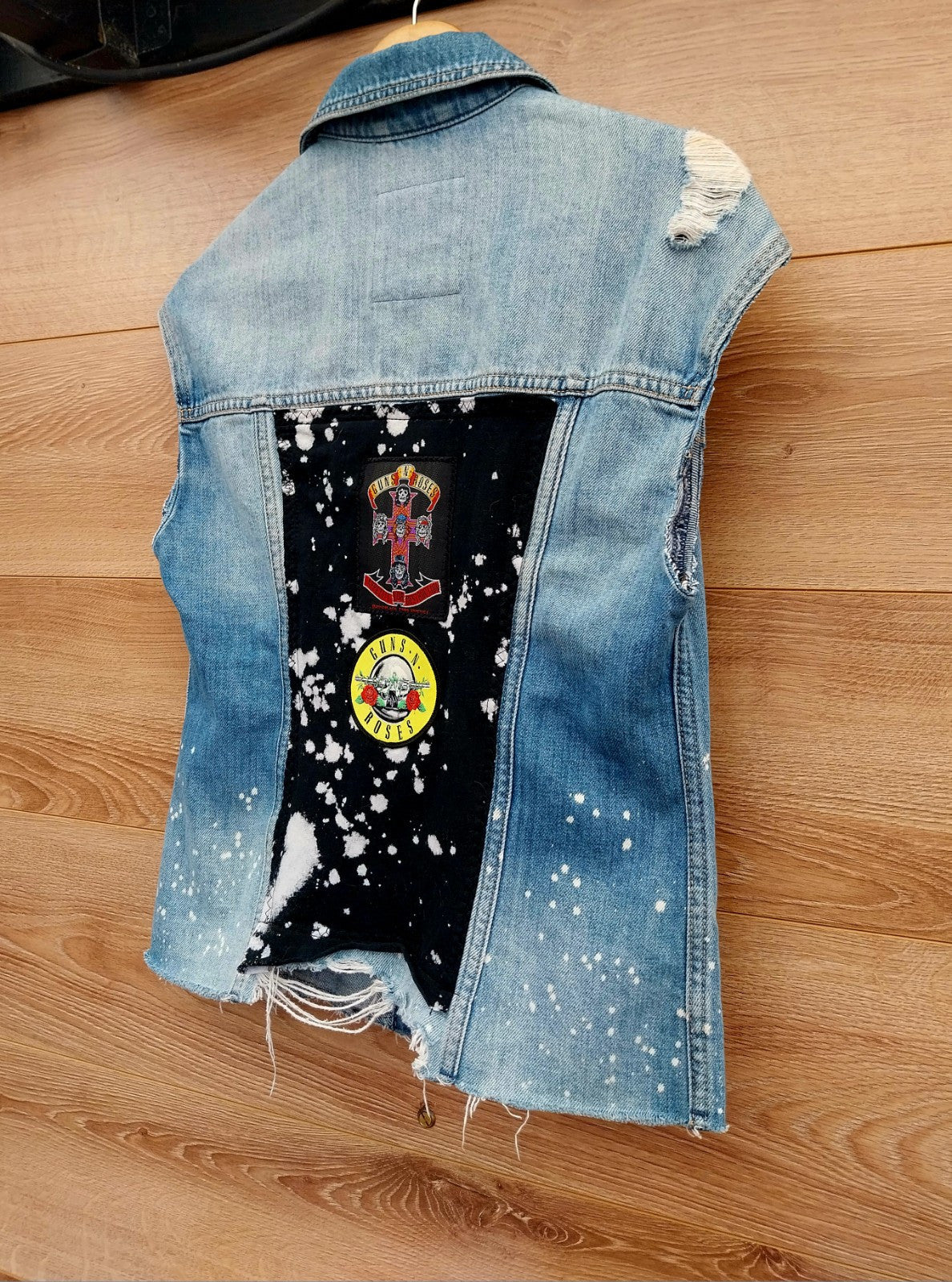 Reworked denim Waistcoat with Guns n Roses theme Size XSmall Festival