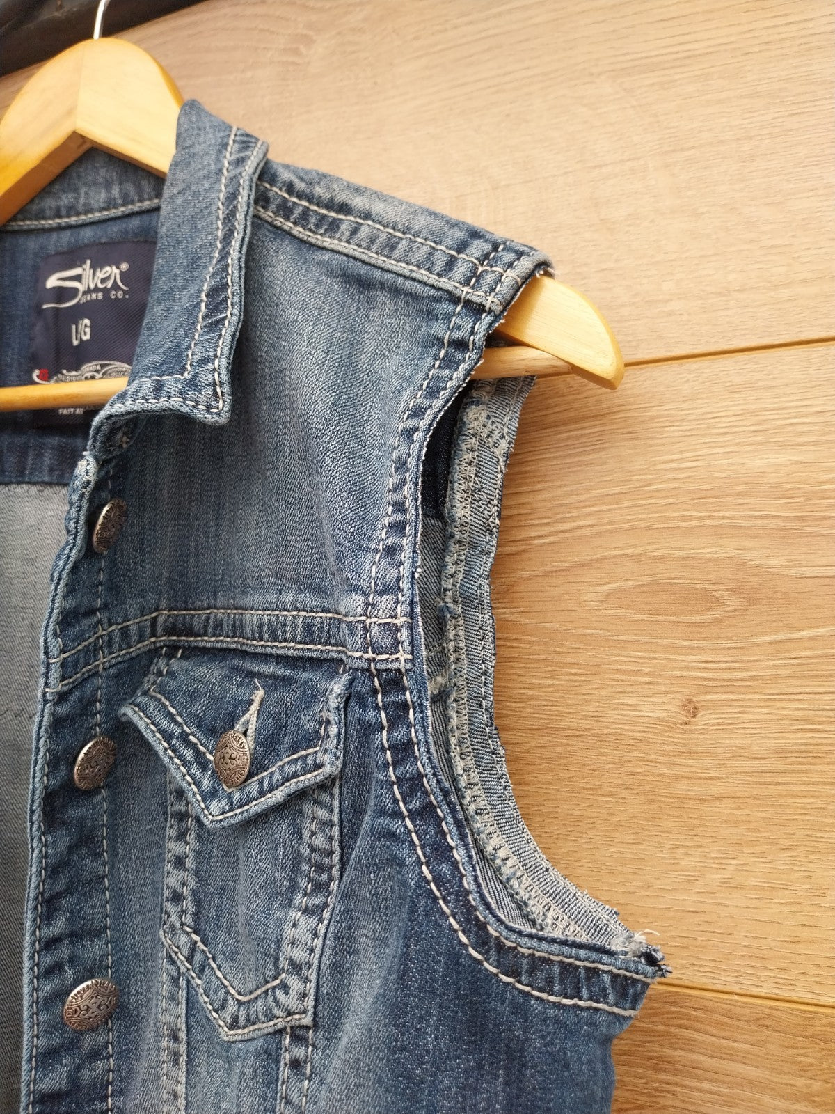 Reworked denim Waistcoat With 5FDP Patch on Back Size 8 Festival