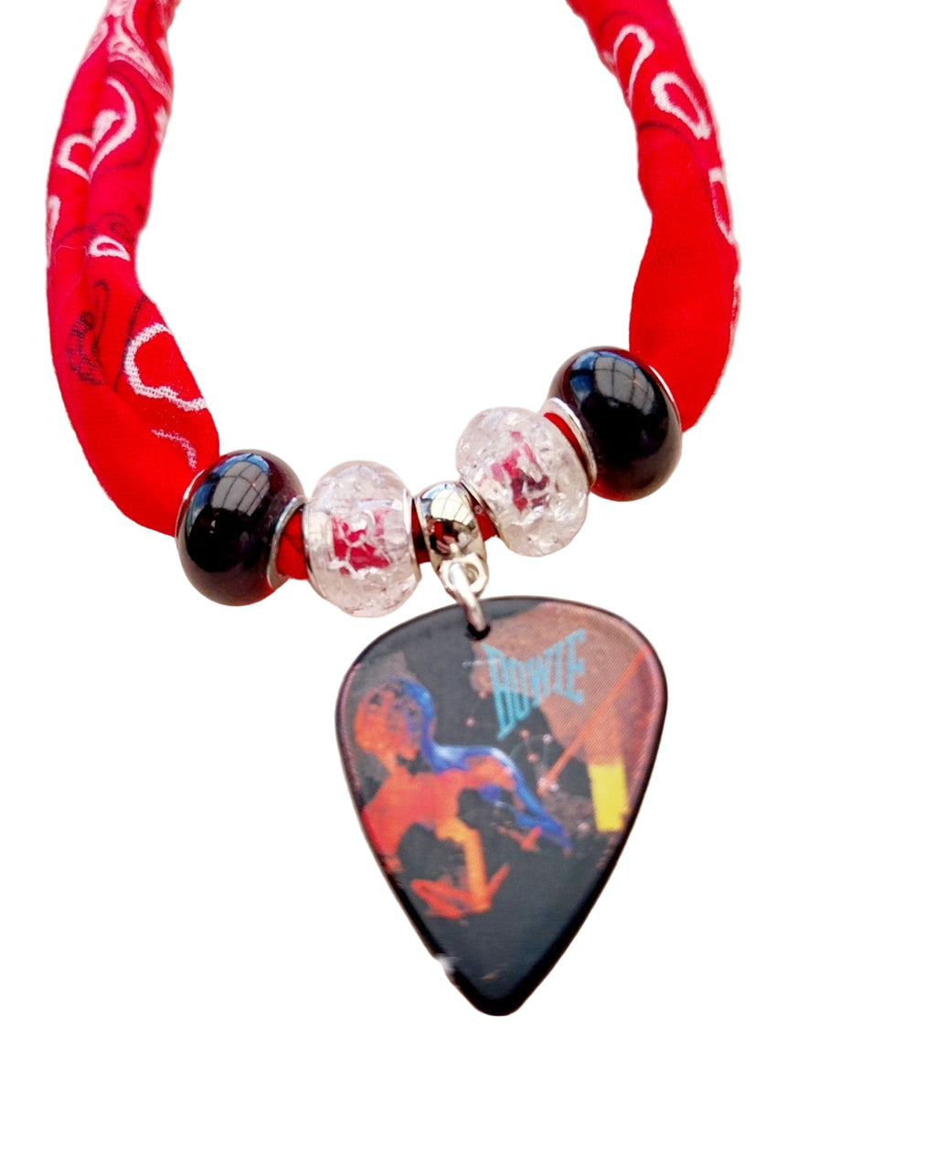 Handmade Bowie Plectrum Bandana  Choker Necklace Red