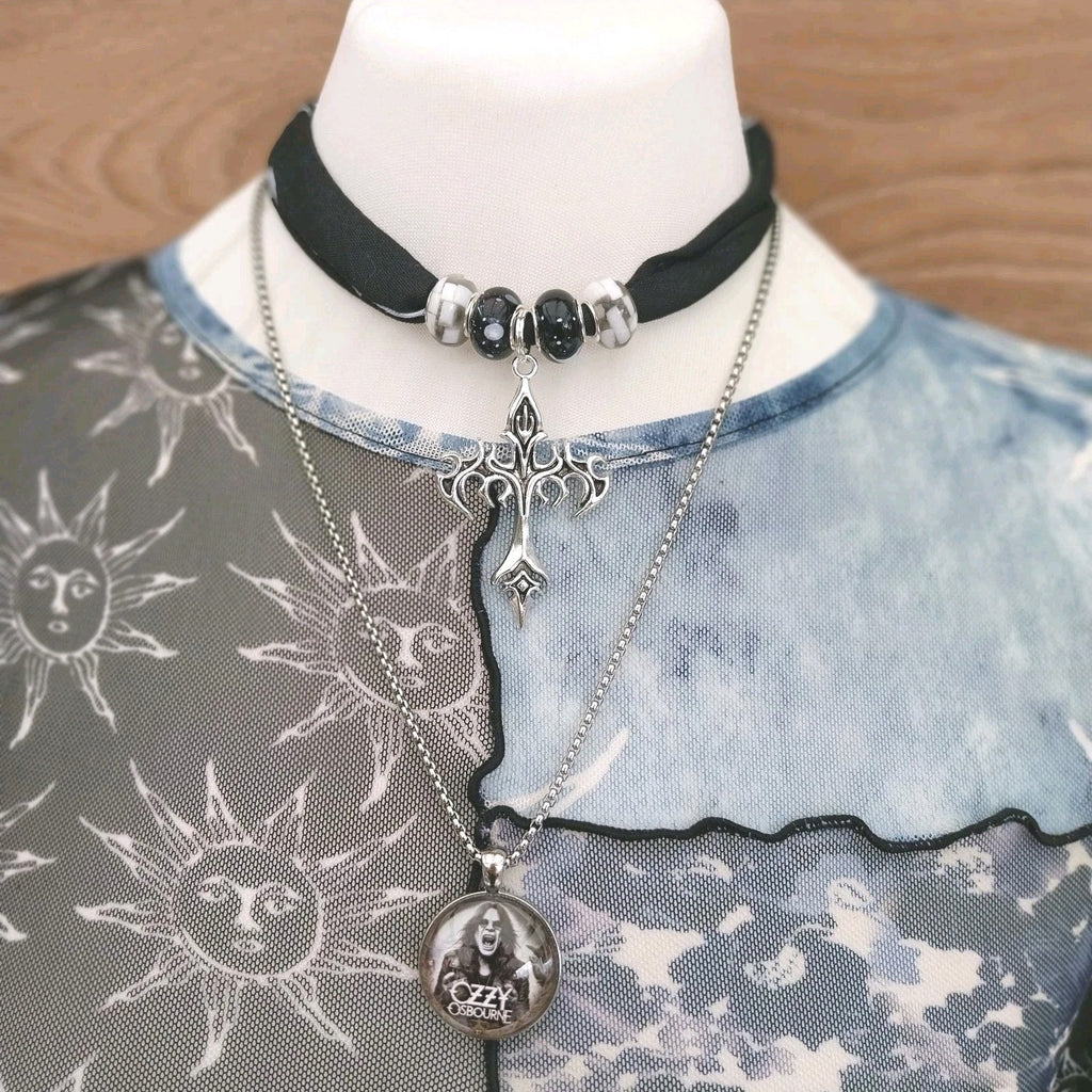 Ozzy Black Sabbath Handmade Choker And Necklace Set Gothic Cross Metalhead