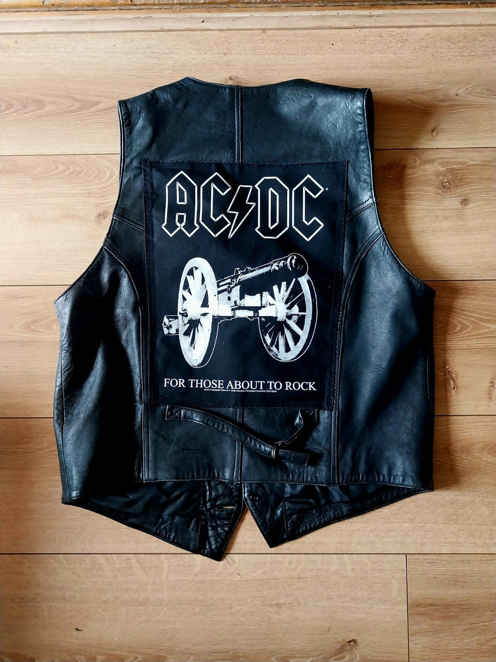ACDC Vintage black leather waistcoat biker Size Large FESTIVAL