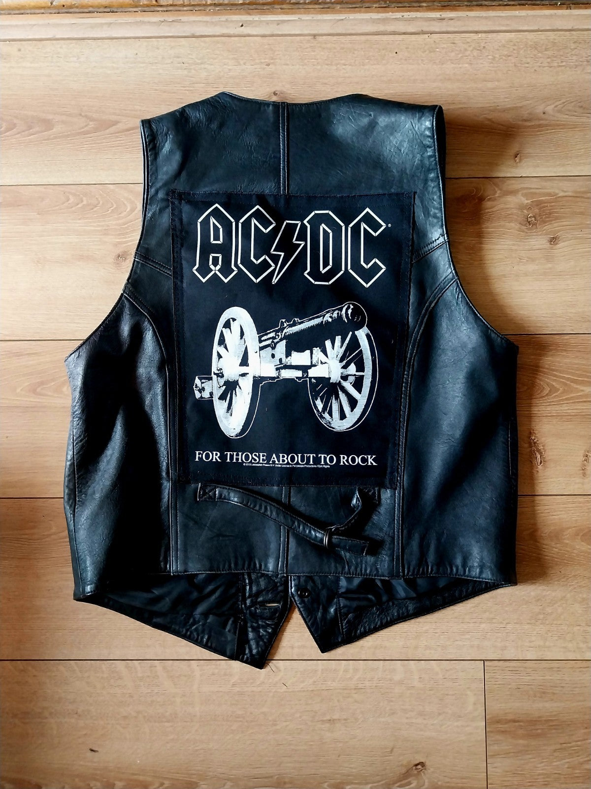 ACDC Vintage black leather waistcoat biker Size Large FESTIVAL