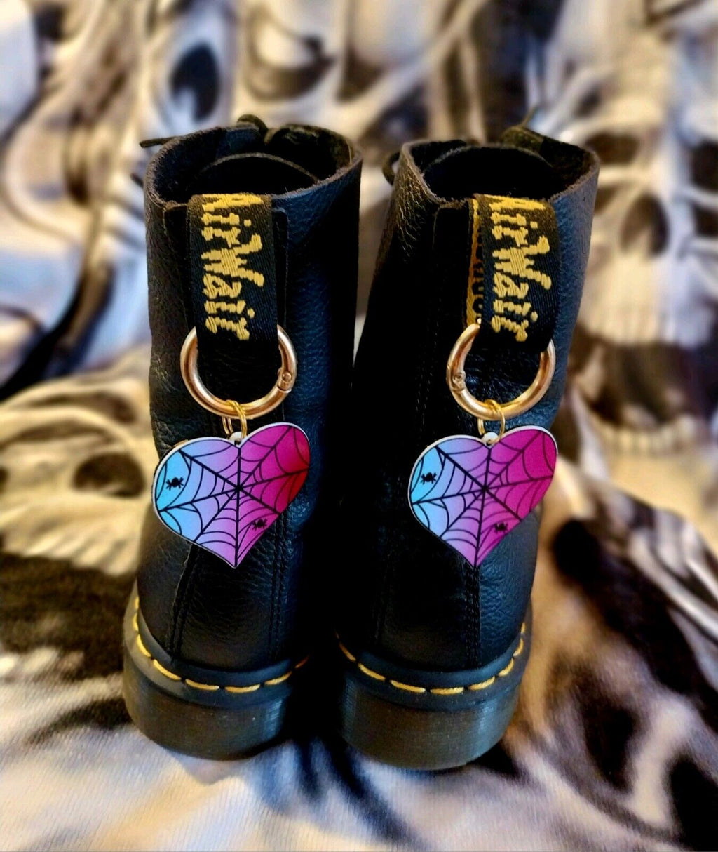 Pink Heart Spidersweb  boot charms for goth emo punk