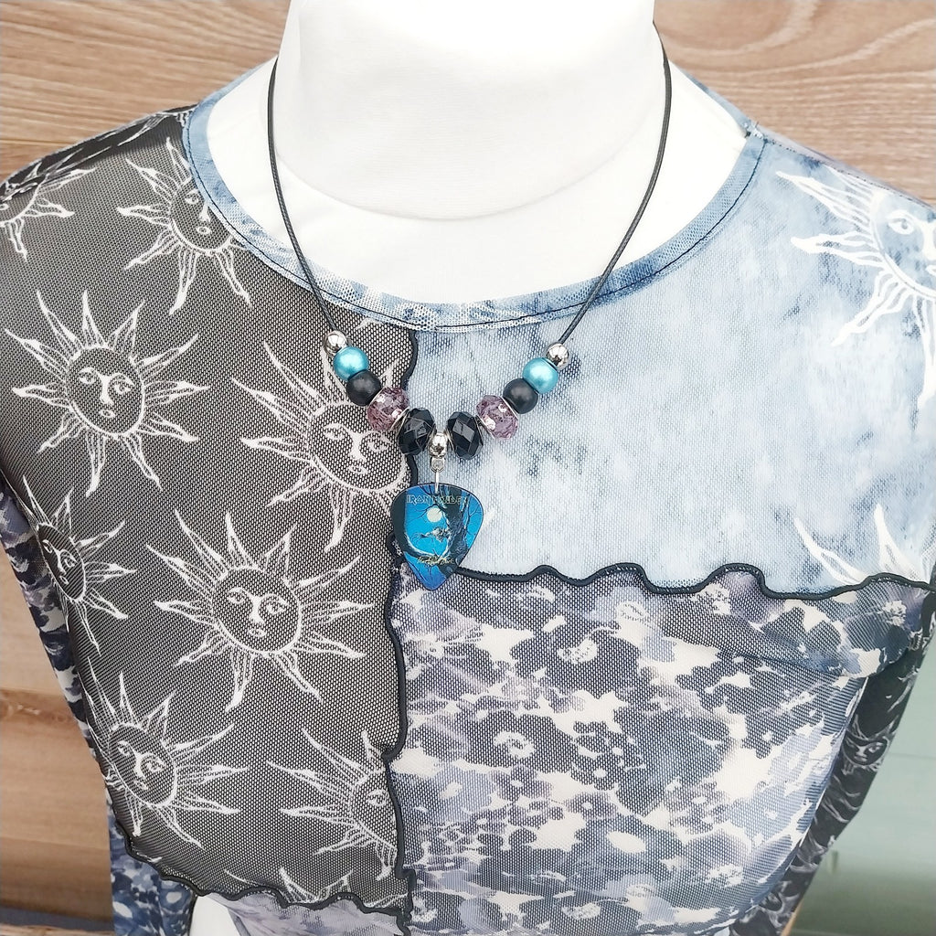 Handmade Iron Maiden guitar plectrum necklace Festival Metalhead