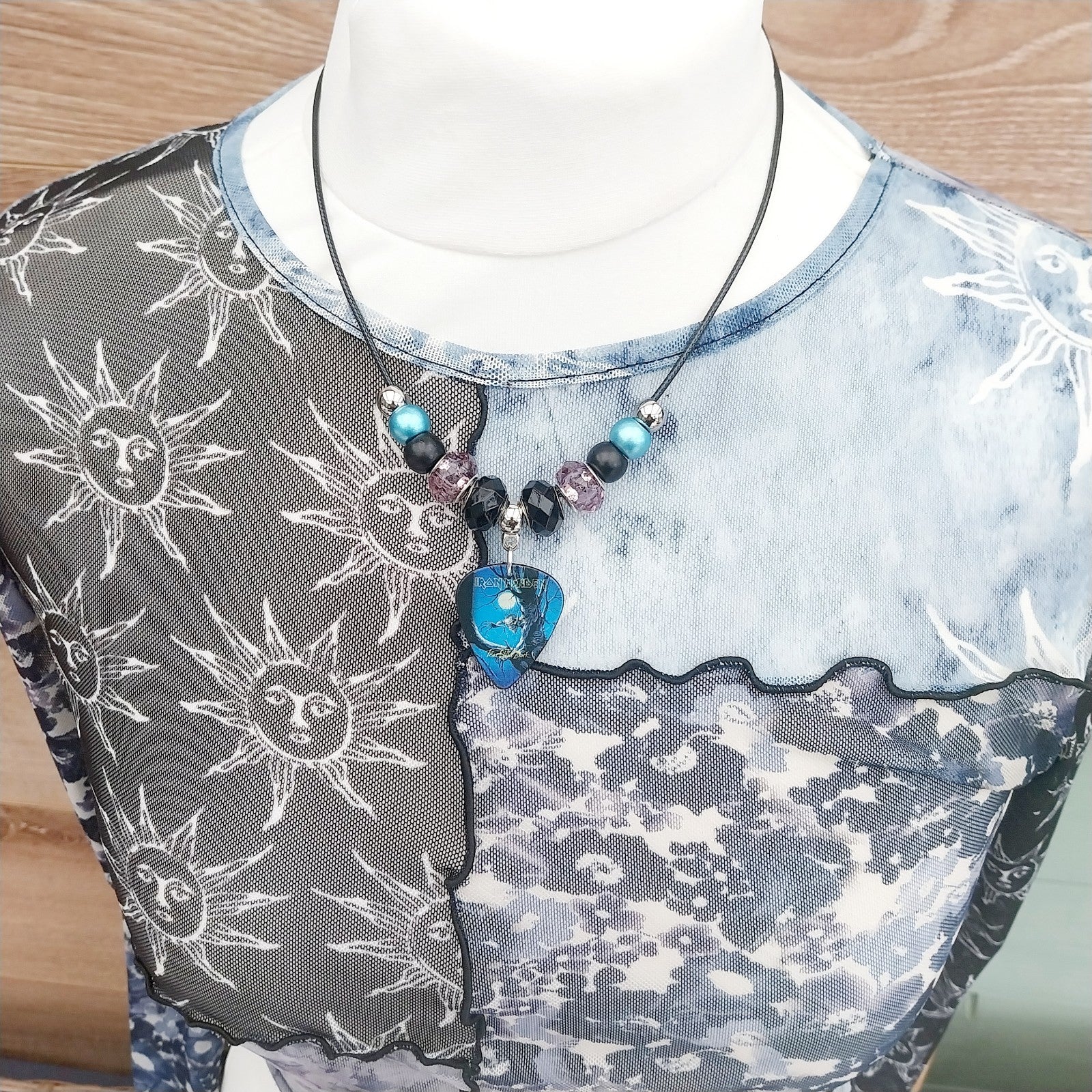 Handmade Iron Maiden guitar plectrum necklace Festival Metalhead