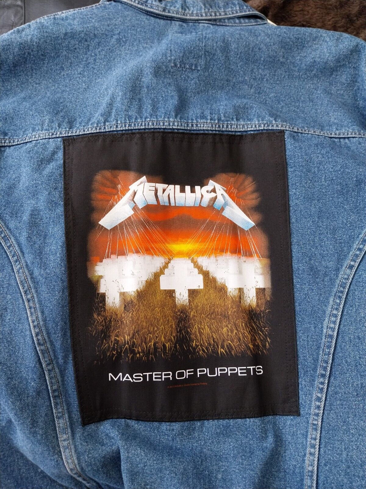Reworked vintage blue denim jacket with Metallica on back Size XXL