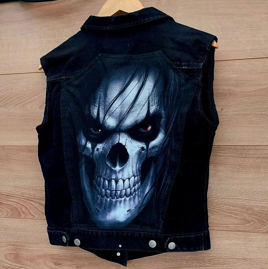 Reworked black Skull gothic battle Jacket Cure Crow  Size 12
