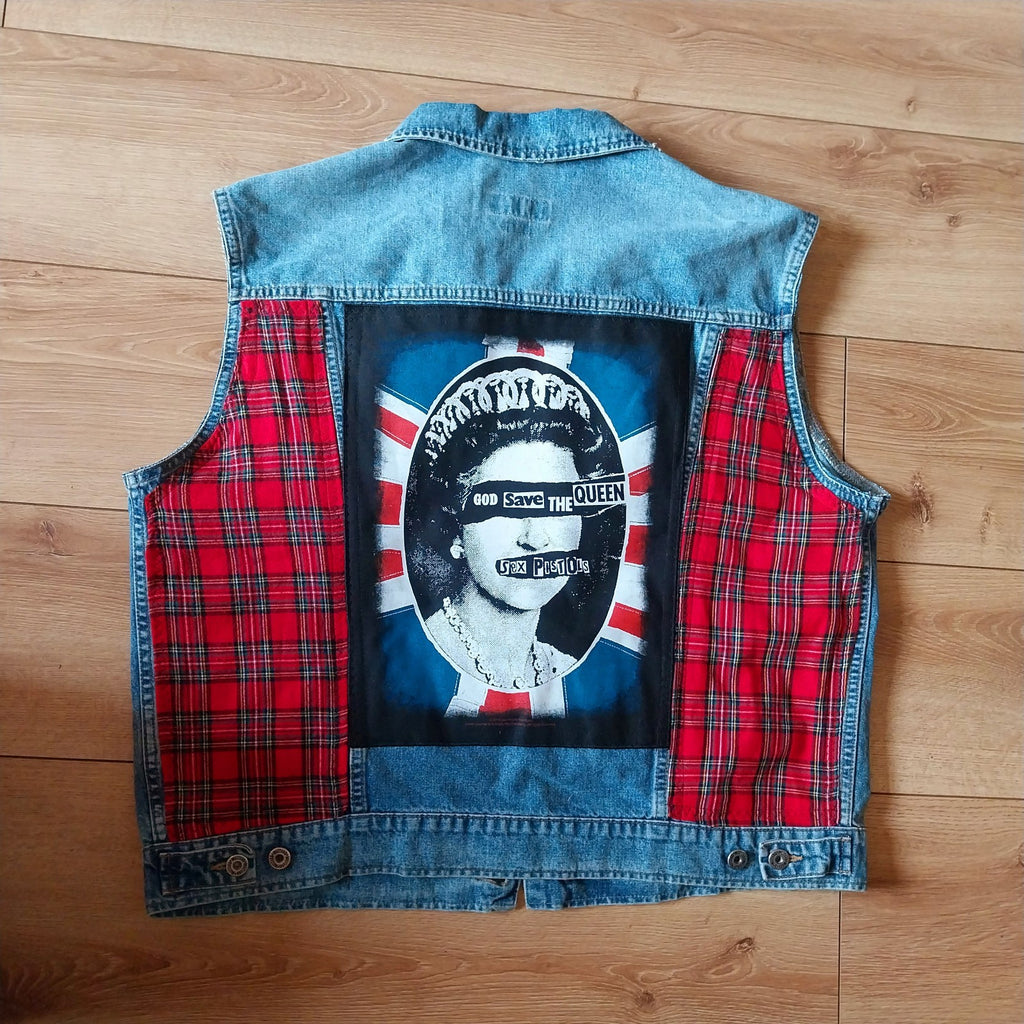 Sex Pistols Battle Jacket Reworked  Denim Waistcoat Punk XL