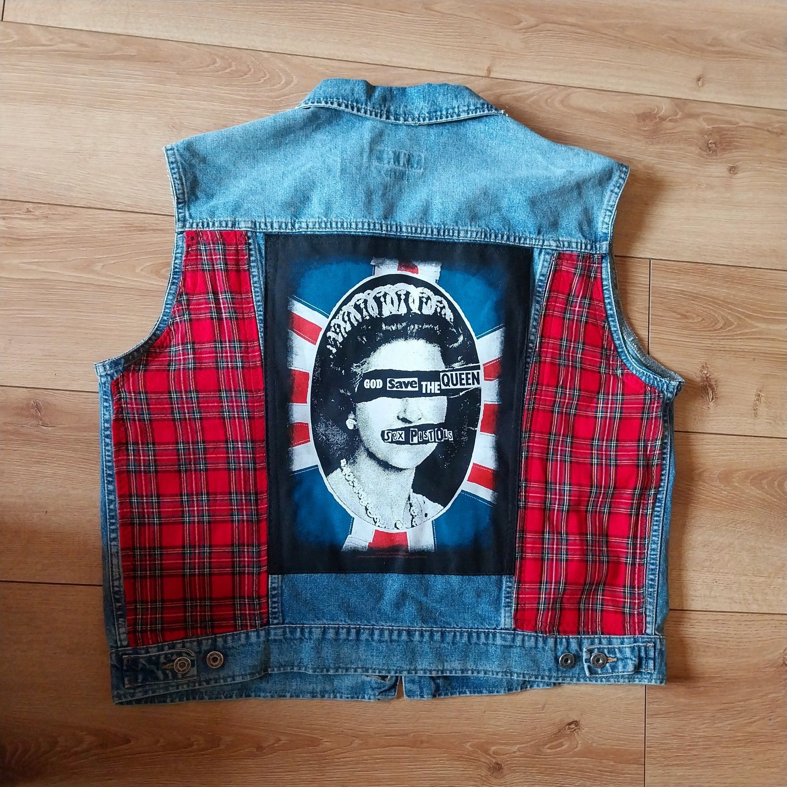 Sex Pistols Battle Jacket Reworked  Denim Waistcoat Punk XL