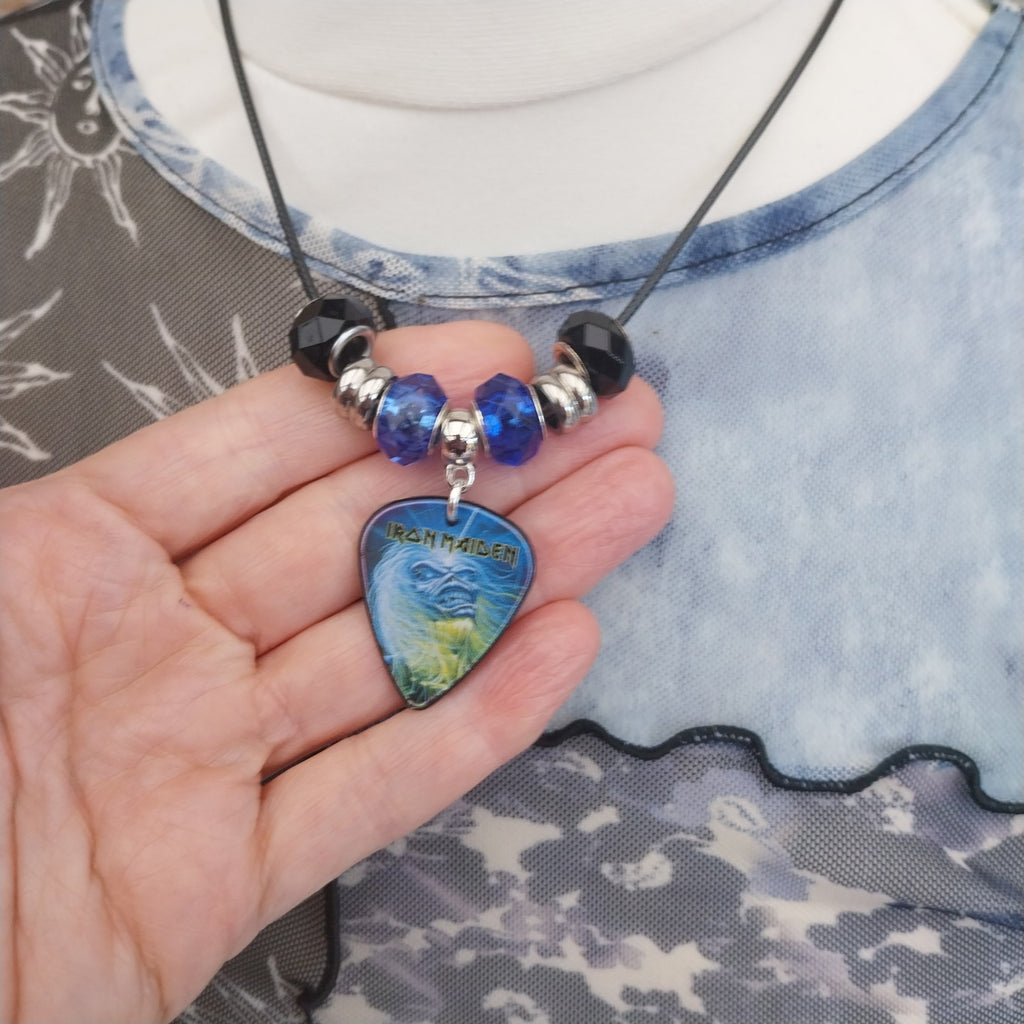 Handmade Iron Maiden guitar plectrum necklace