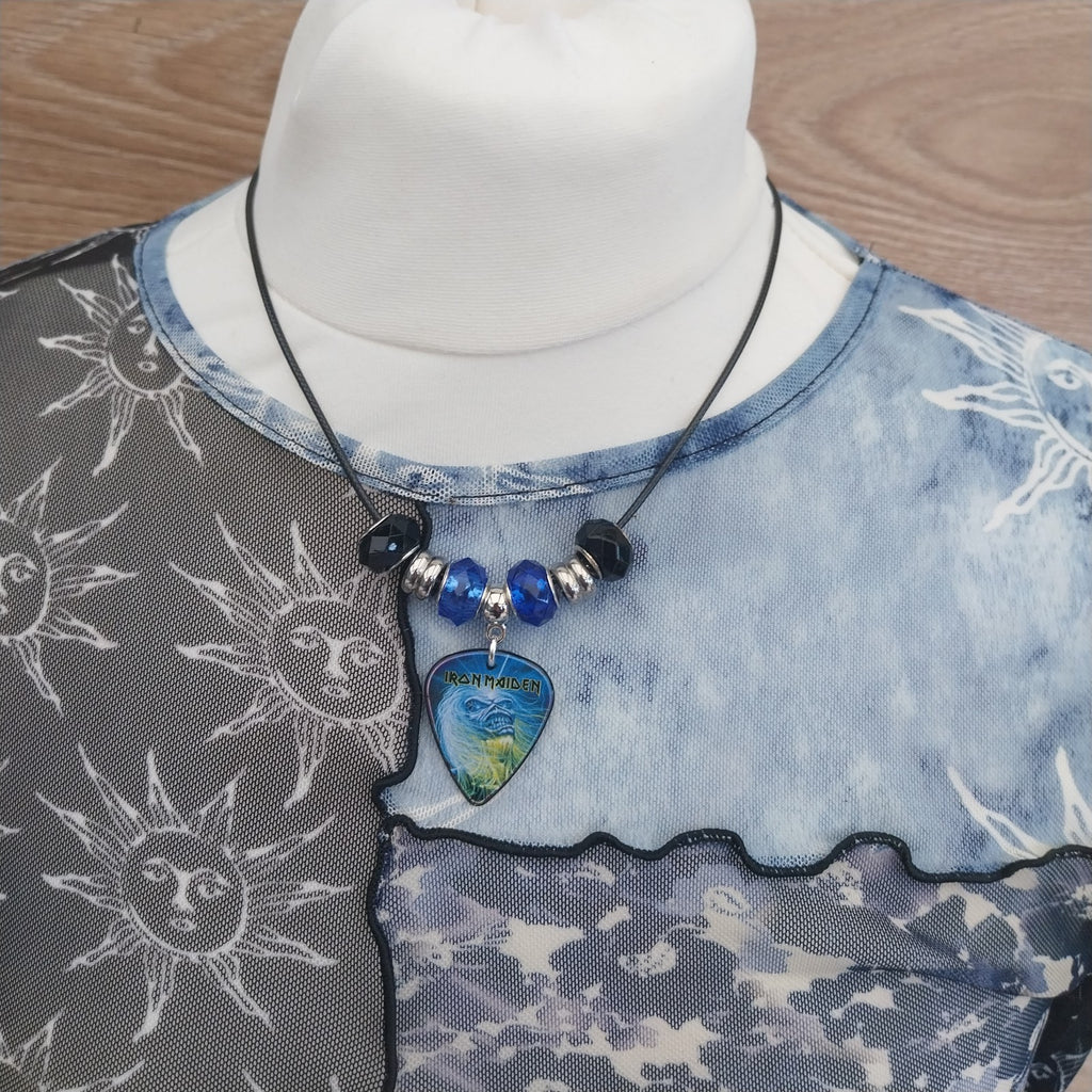 Handmade Iron Maiden guitar plectrum necklace