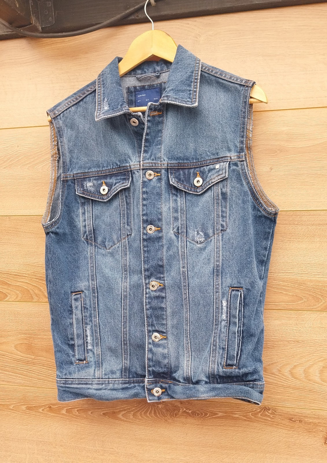 Reworked Frayed denim Waistcoat With Pantera  On Back Size MED  Festival