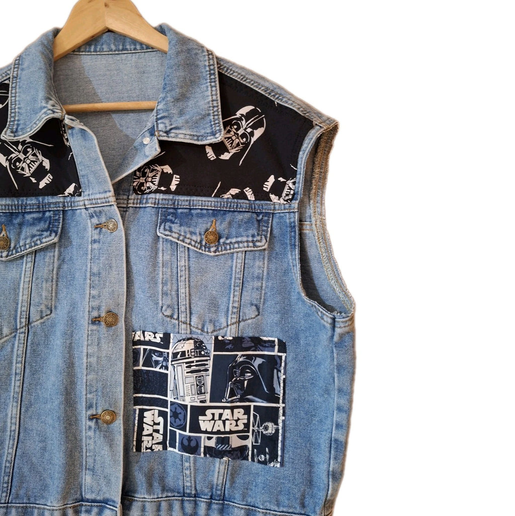 Reworked denim jacket with Star Wars Print on Back Size Extra Large Battle Jacket