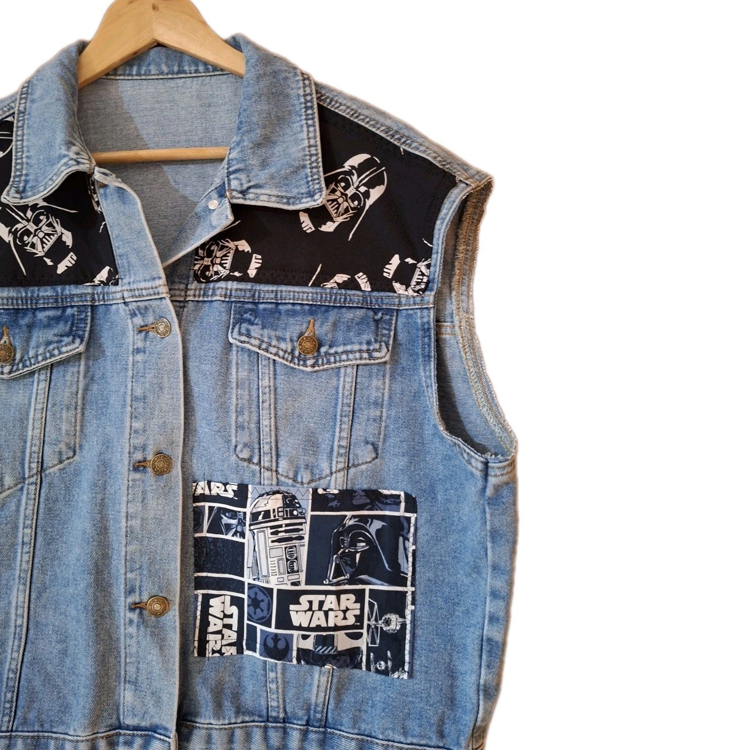 Reworked denim jacket with Star Wars Print on Back Size Extra Large Battle Jacket
