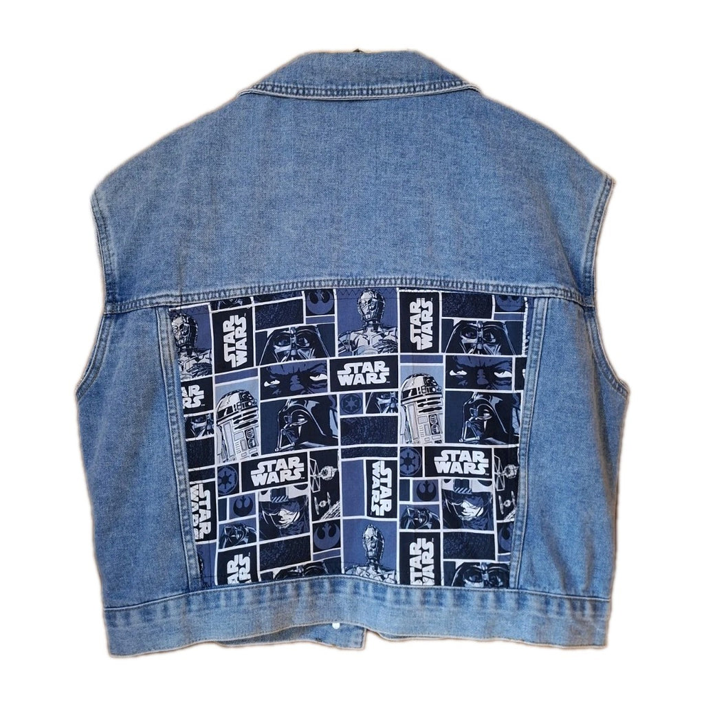 Reworked denim jacket with Star Wars Print on Back Size Extra Large Battle Jacket