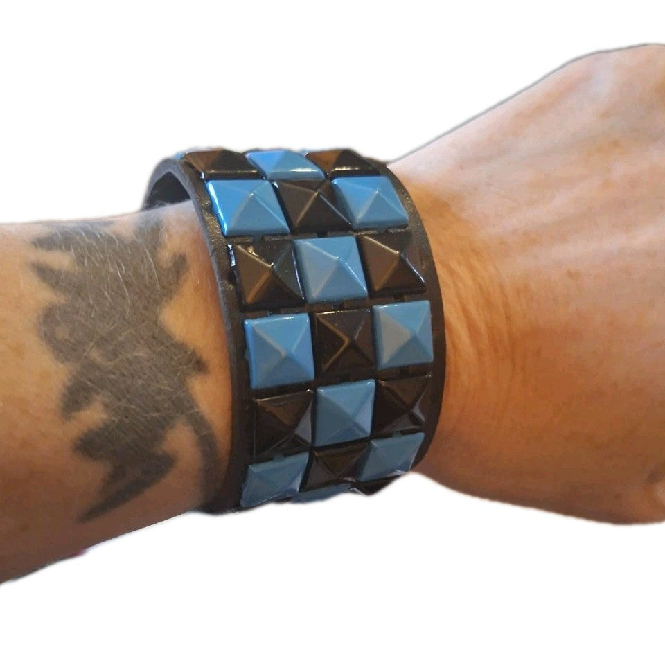 Checkered Punk Emo Bracelet Cuff  Blue & Black Festival
