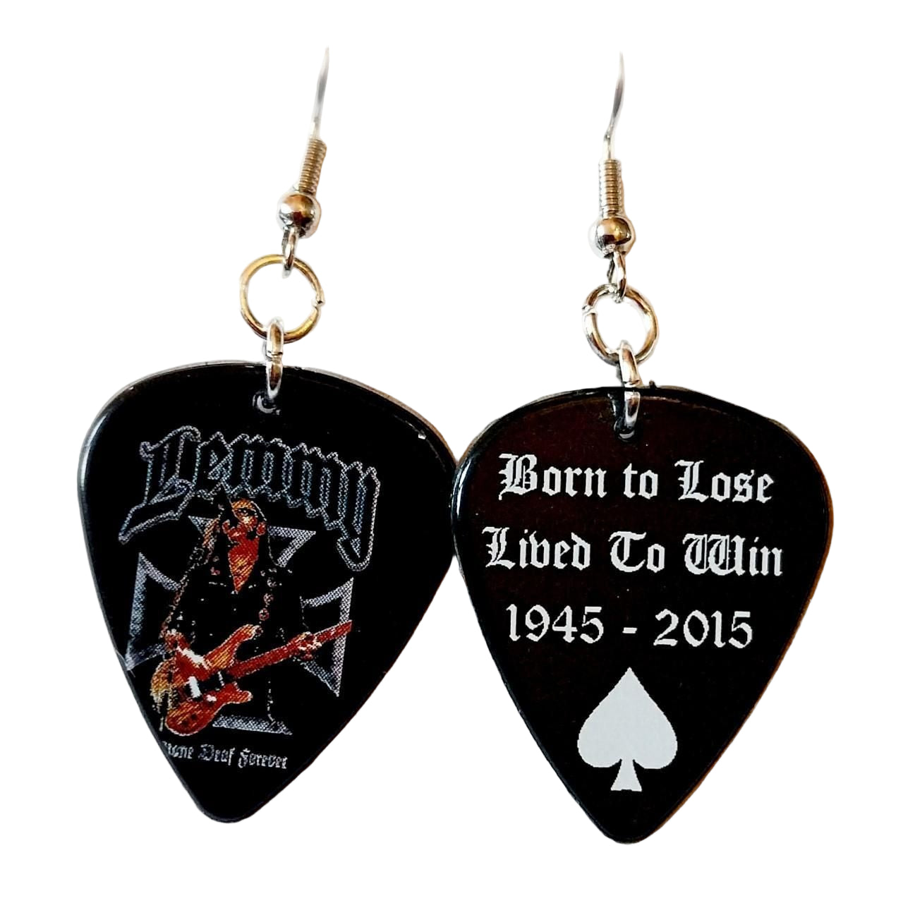 Handmade Lemmy Motorhead guitar plectrum earrings