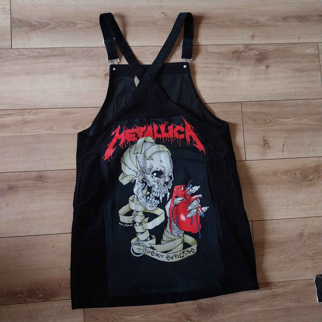Metallica Reworked Black Corduroy Dungaree Dress  Size 14 Metalhead Festival
