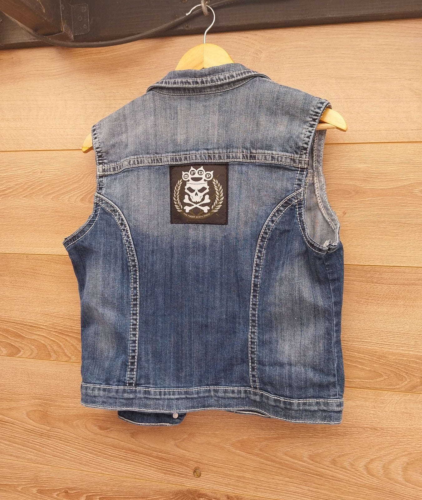 Reworked denim Waistcoat With 5FDP Patch on Back Size 8 Festival