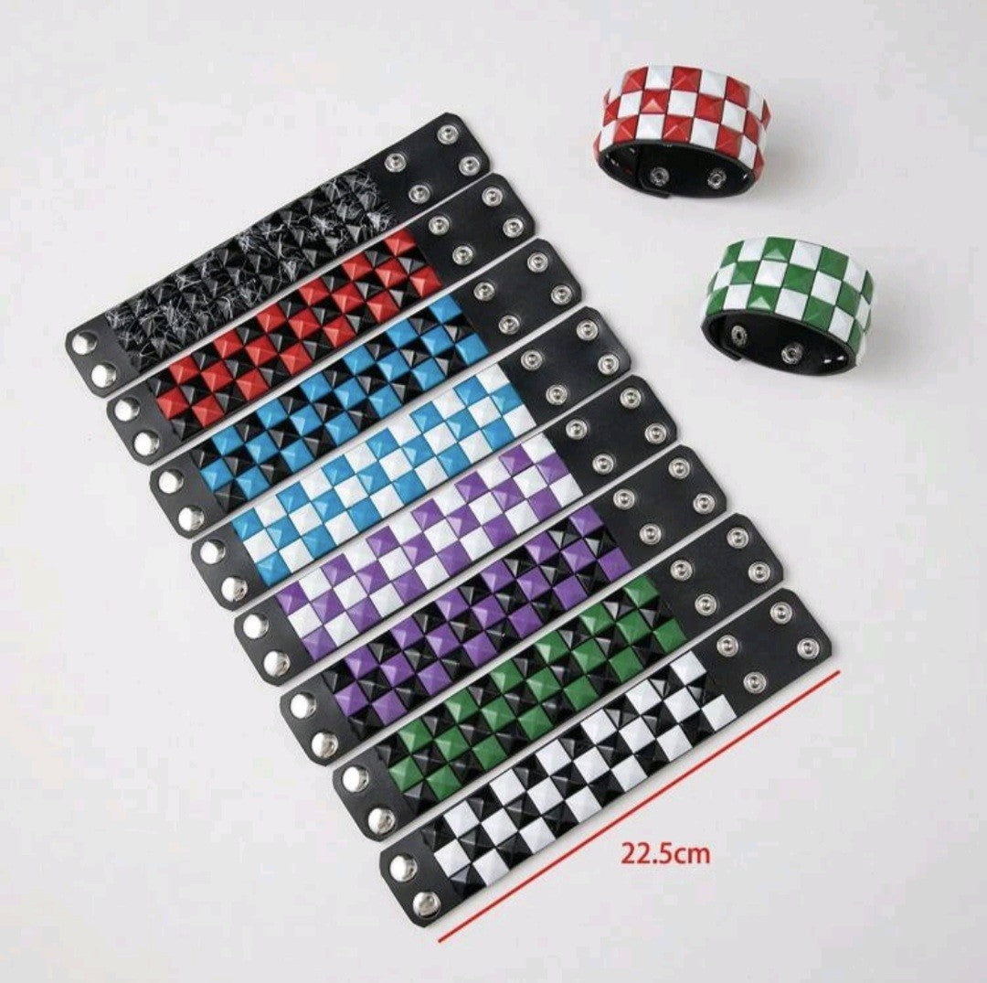 Checkered Punk Emo Bracelet Cuff Red & White Festival