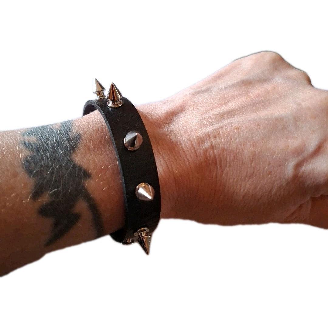 Spike Stud Punk Bracelet Cuff Goth Alternative Festival PU Leather Black