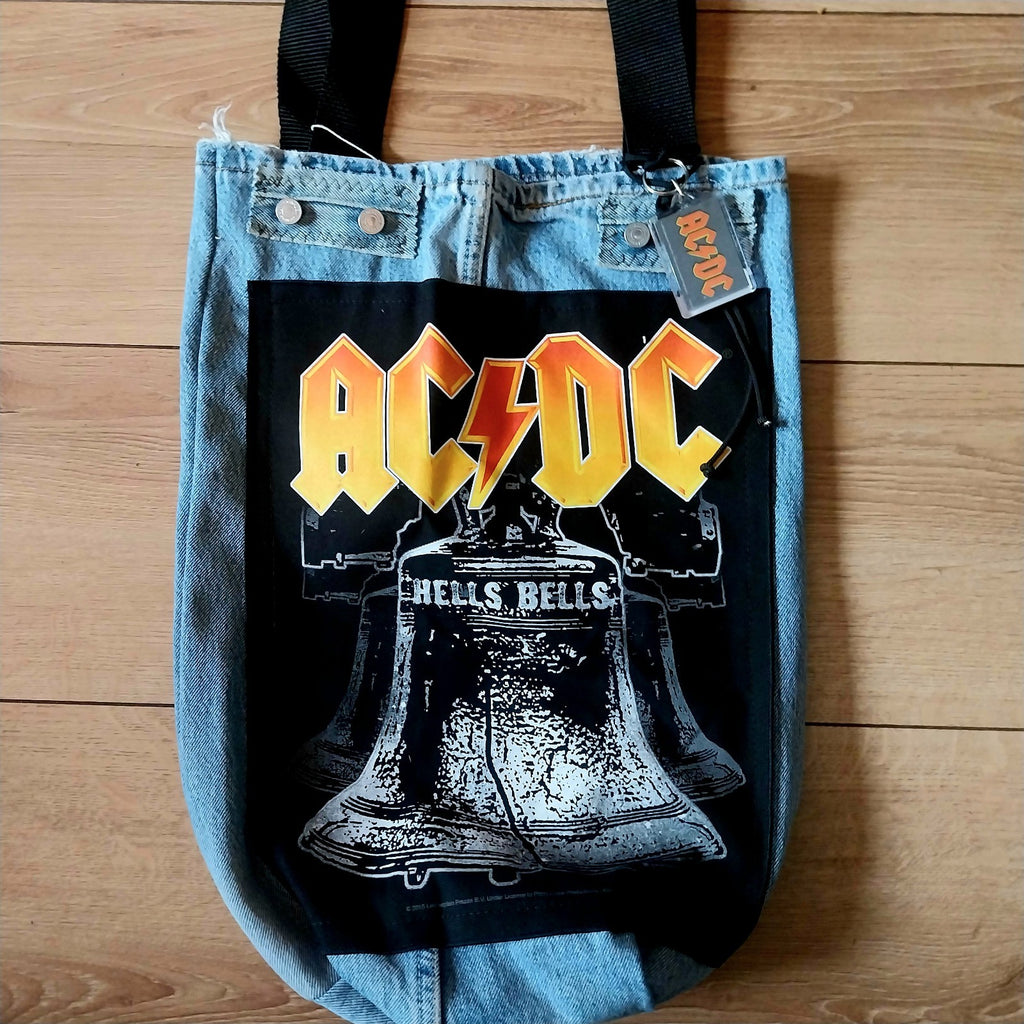 ACDC Metalhead Handmade Frayed Denim Tote Bag Festival