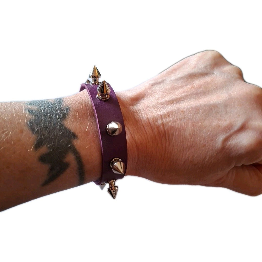 Spike Stud Punk Bracelet Cuff Goth Alternative Festival PU Leather Purple