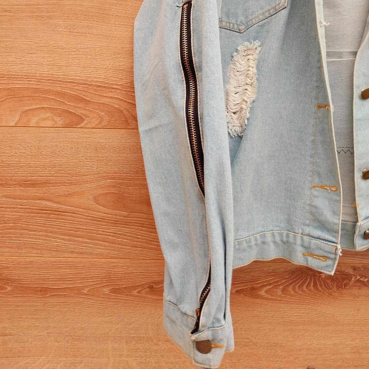 Reworked denim frayed jacket with Zips Motley Crue on back Size Large