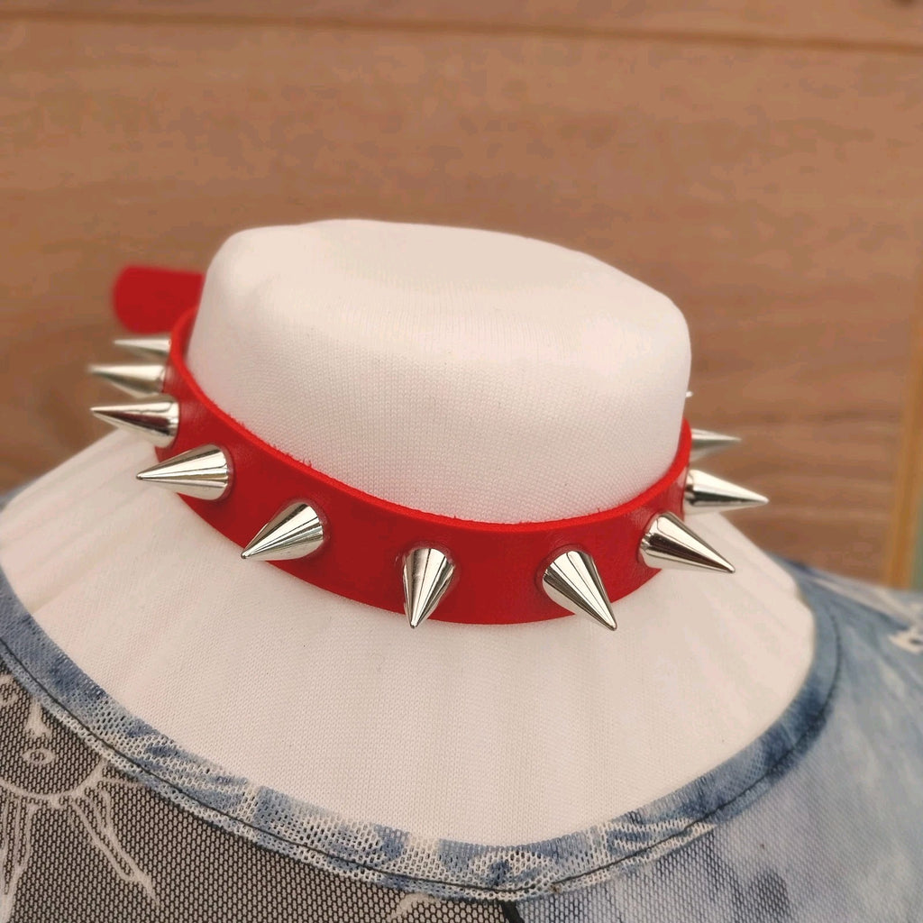 Spiked Stud Choker Collar Necklace Goth Punk Red