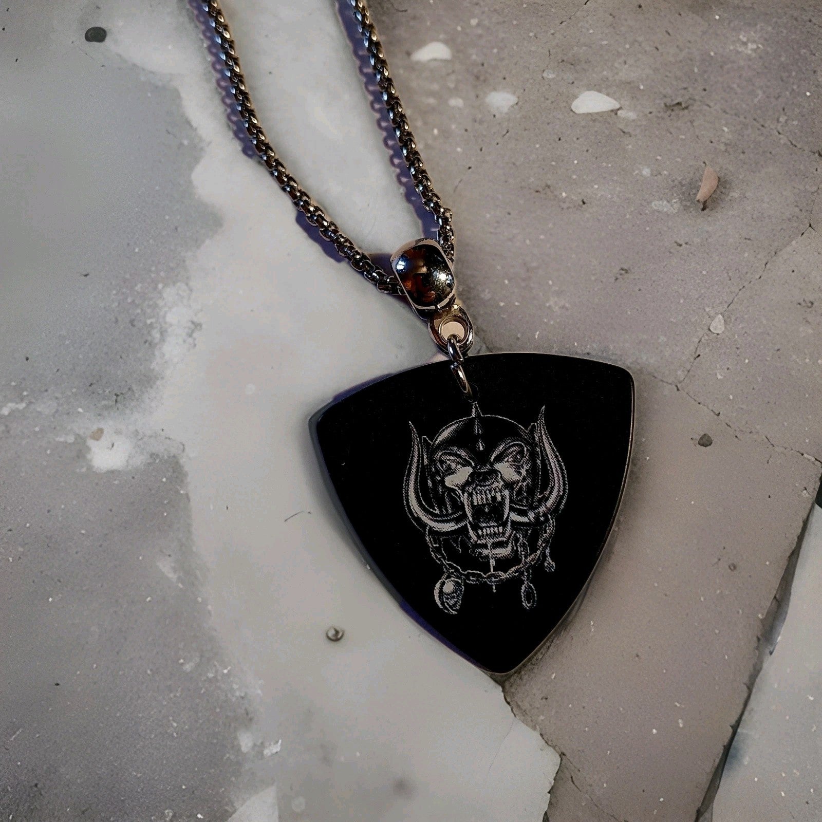 Handmade Motorhead guitar plectrum necklace Metalhead Festival