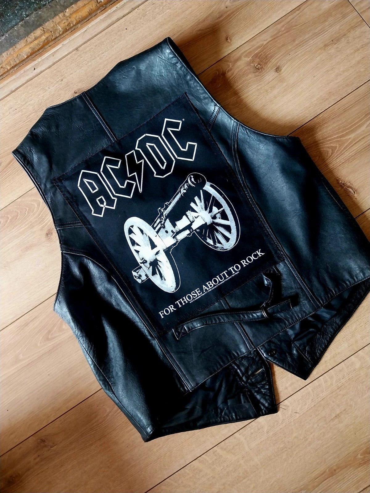 ACDC Vintage black leather waistcoat biker Size Large FESTIVAL