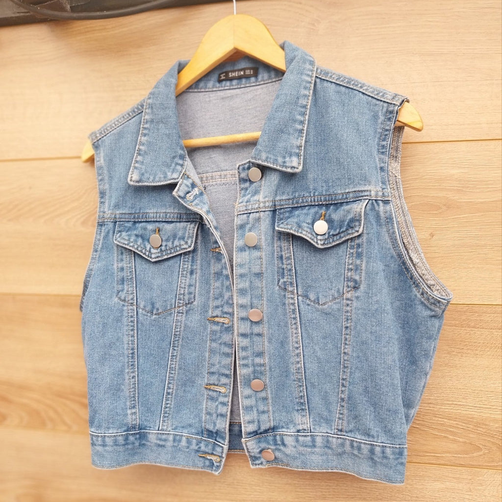 Reworked denim Waistcoat With Metallica  Patch On Back Size MED  Festival