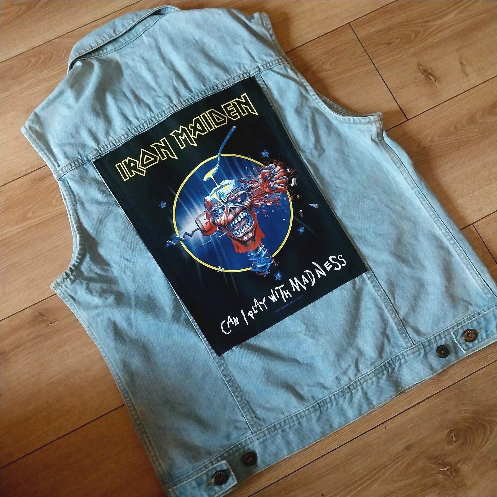 Iron Maiden denim Battle Jacket  Size Large Can I Play With Madness Festival