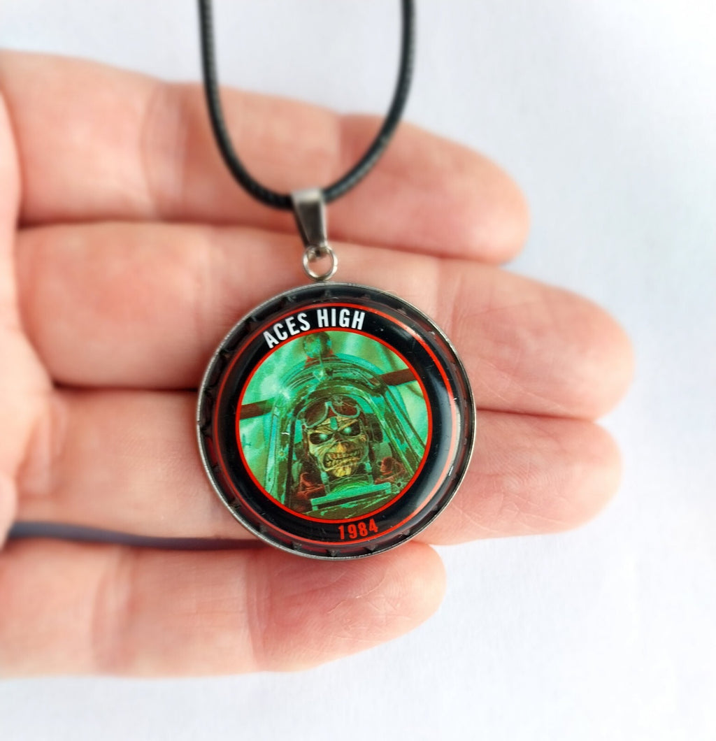 Handmade Iron Maiden bottle top  Necklace Aces High 1984