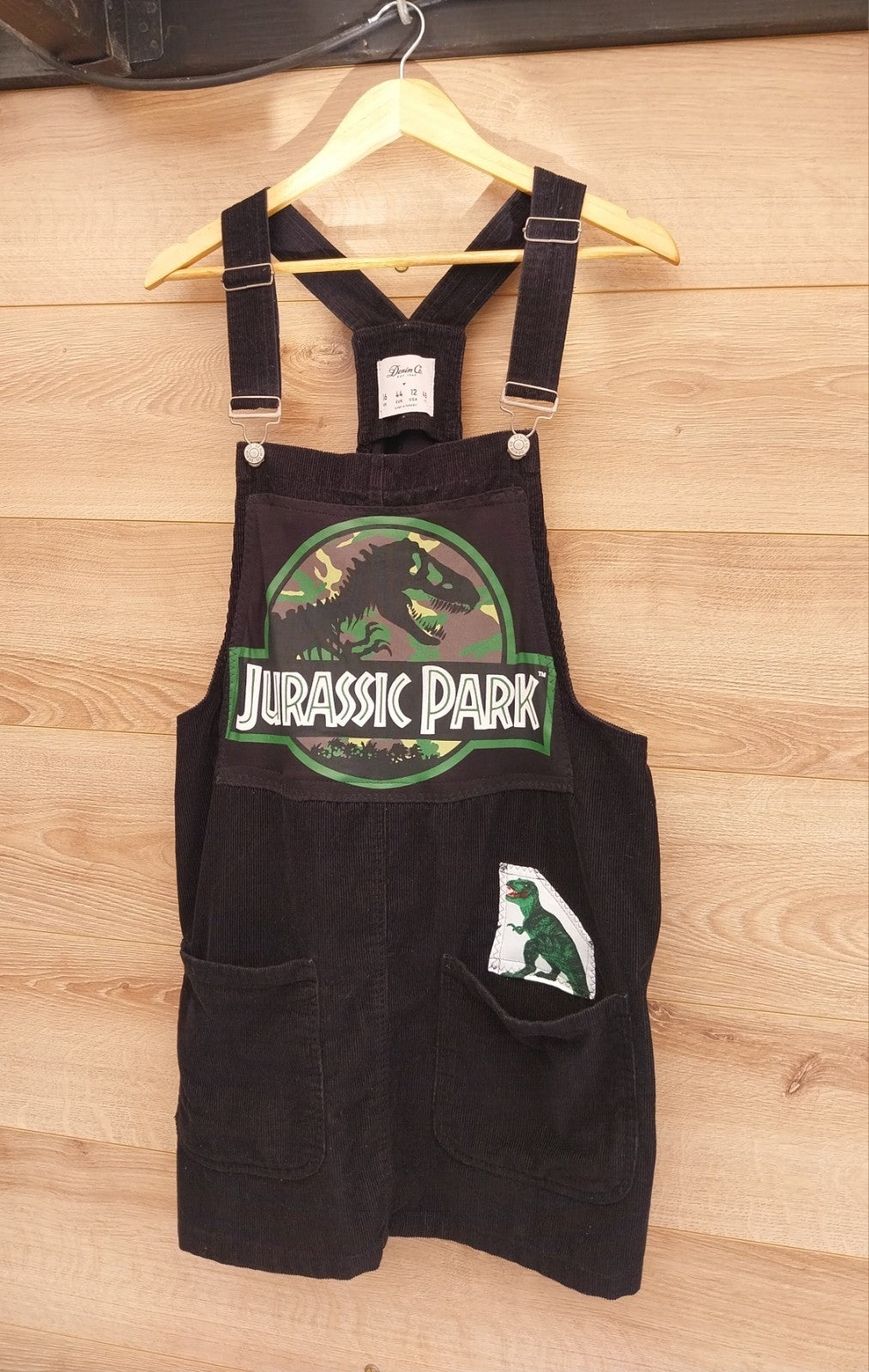 Reworked Dinosaur Dungaree Corduroy Dress Size 16