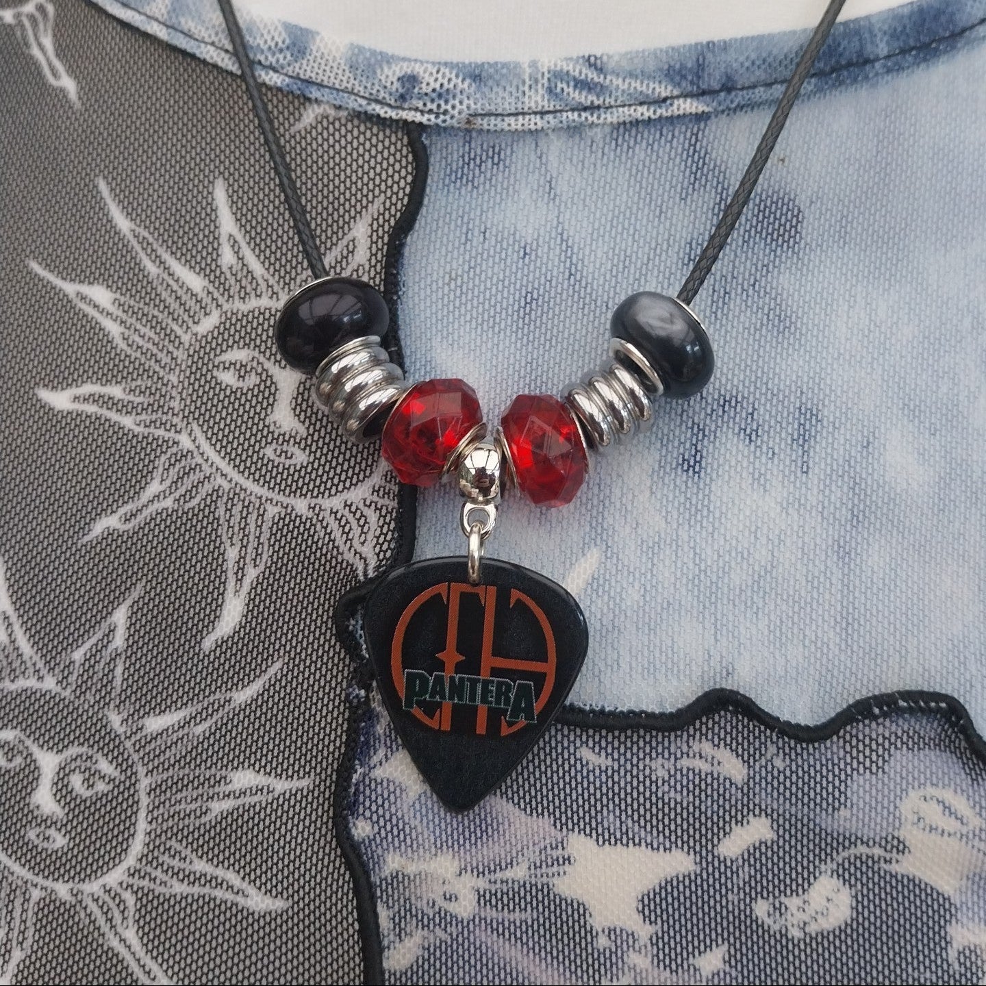 Handmade Pantera guitar plectrum necklace Festival Metalhead