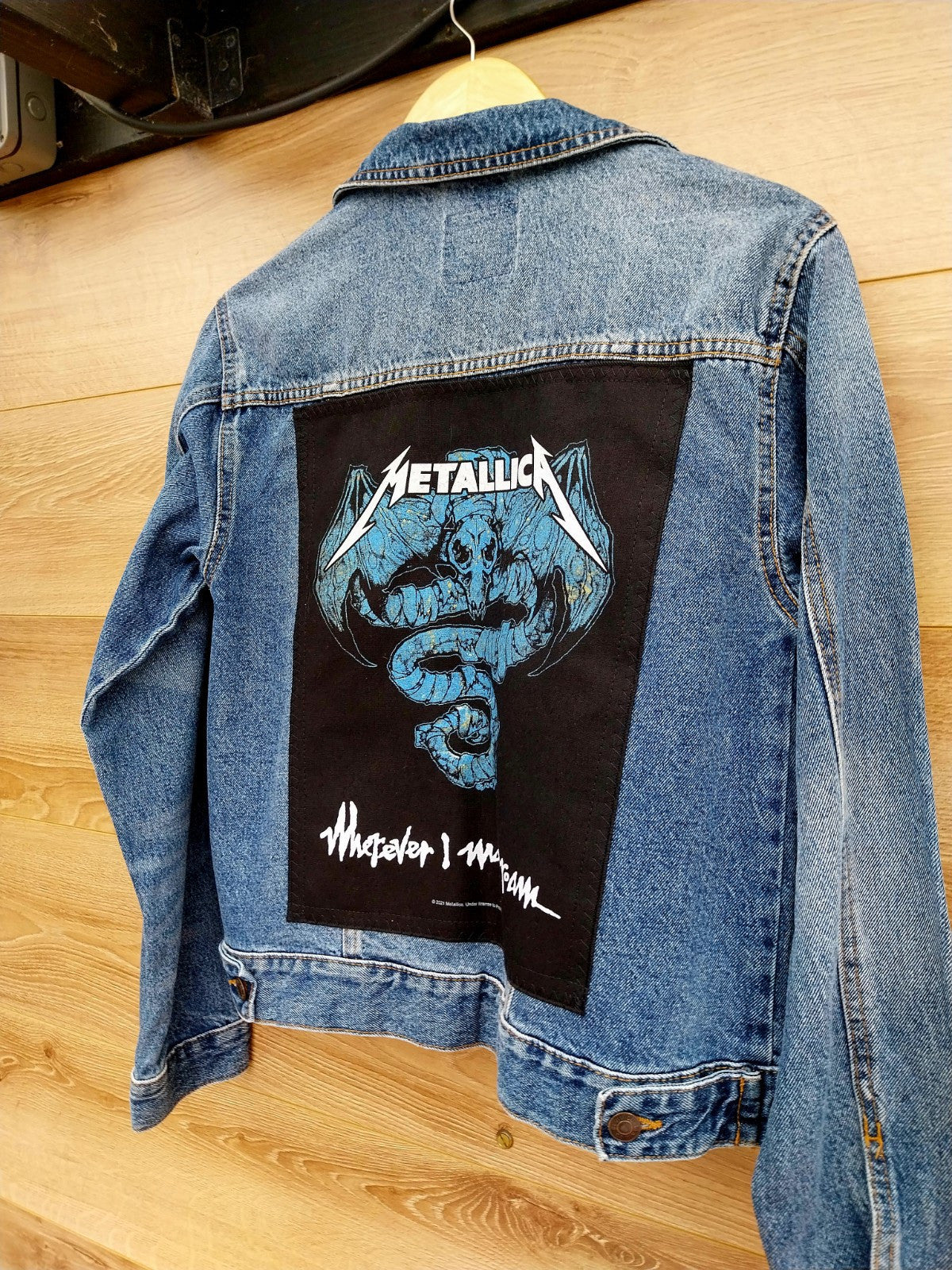 Reworked vintage denim jacket with Metallica on back Size XL